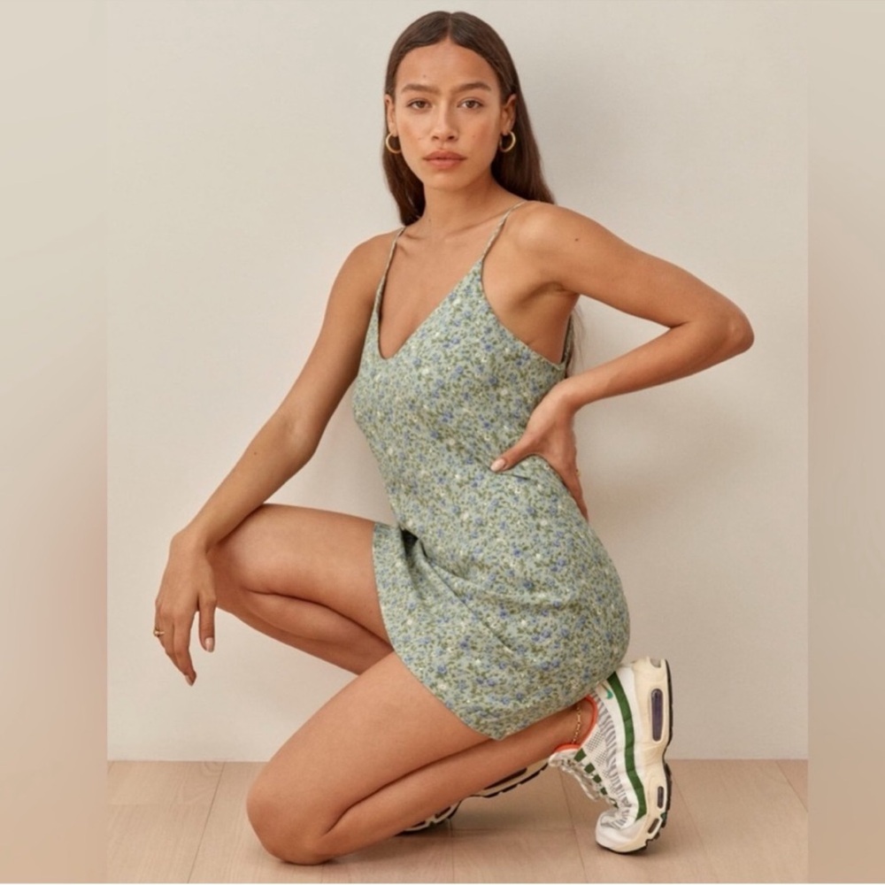 Reformation Ventura Mini Floral Green Dress Size Small
